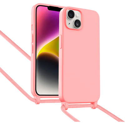 ShieldCase Hoesje met telefoonkoord (roze) geschikt voor iPhone 14 - Telefoonhoesje met koord - Beschermende case - Slanke cover
