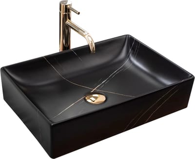 Rea Inga Black Marble Mat Opzetwastafel Steen Imitatie 51x34,5 cm