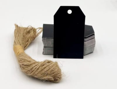 Labels - Cadeaulabels - Kraftpapier - 4x7 cm - Met Jute Koord (20 m) - Voor Etiketten, Prijskaarten, Knutselen - 100 stuks - Zwart