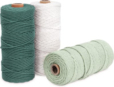 Navaris Macramé Touw 3mm, 3x100 Meter Macramé Pakket - 100% Katoen Garen - Macramé Koord & Katoenen Koord voor DIY, Wandhanger, Plantenhanger, Dromenvanger en Knutselprojecten - Wit, Lichtgroen & Groen