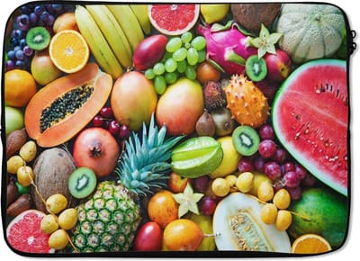Laptophoes 13 inch - Fruit - Ananas - Tropisch - Laptop sleeve - Binnenmaat 32x22,5 cm - Zwarte achterkant