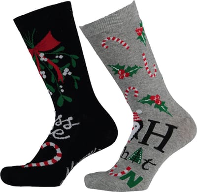Apollo 2-Pack Foute Dames Kerstsokken wart / Grijs Kerst Print - Maat 36-41
