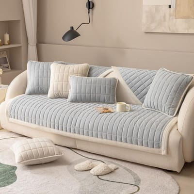 Rechthoekige Ruit Sofa Hoes Effen Kleur Verdikken Pluche L-Vorm Hoekbank Handdoekhoes Antislip Bankbeschermer voor Woonkamer 60x60cm 1pcs