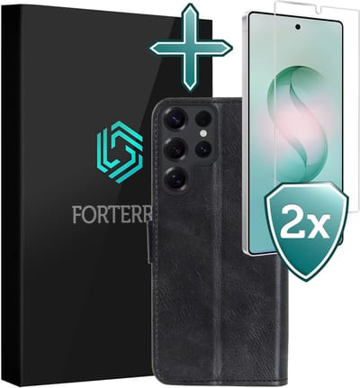 Hoesje Met 2x Screenprotector - Geschikt voor Samsung Galaxy S26 Ultra - Luxe Pasjeshouder - Flip Case - Bookcase Portemonee - Kunstleer Book Case - Flipcase Hoes - Book Cover - Walletcase - Portemonneehoes - Zwart