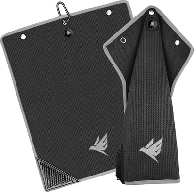 Golfhanddoek met Borstel - Golfaccessoire Clubreiniger - Golfbaan Onderhoud - 4-in-1 Design - 50x40cm - Zwart