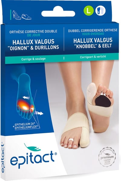 Epitact Corrigerende Hallux Valgus Orthese met Dubbele Werking - Maat L - Links - Tegen Knobbelpijn en Eelt - 1 Stuk