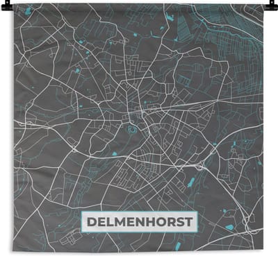 Wandkleed - Wanddoek - Kaart – Plattegrond – Stadskaart – Delmenhorst – Duitsland – Blauw - 180x180 cm - Wandtapijt
