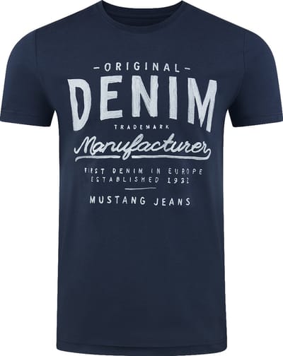 Mustang Heren T-Shirt Basic Print Tee regular fit Blauw S Ronde Hals Volwassenen Opdruk Print Shirts