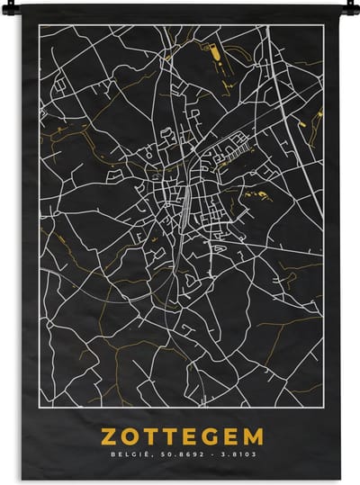 Wandkleed - Wanddoek - Kaart - Goud - Plattegrond - Zottegem - Stadskaart - 120x180 cm - Wandtapijt