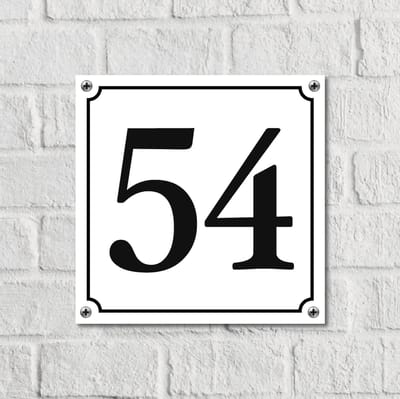 Huisnummerbord Wit Dibond Deluxe - Nummer 54 - incl. bevestiging | - naambord - nummerbord - voordeur