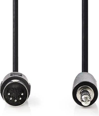 Nedis DIN-Audiokabel - DIN 5-Pins Male - 3,5 mm Male - Vernikkeld - 2.00 m - Rond - PVC - Zwart - Label