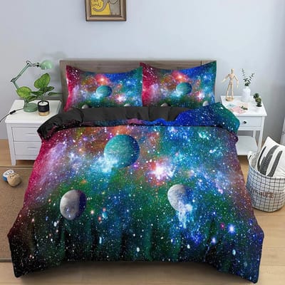 Galaxy Space Beddengoedset 3D Universum Dekbedovertrek Psychedelische Dekbedovertrek Met Rits Queen Dubbel Dekbedovertreksets Kinderen Geschenken AU Single 140x210cm