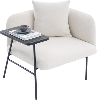 Moderne Beige Fauteuil - Chenille Accentstoel - Met Bijzettafel - Twee Opbergvakken - Draagkracht 250kg - Voor Woonkamer - 86x72x71cm - Beige