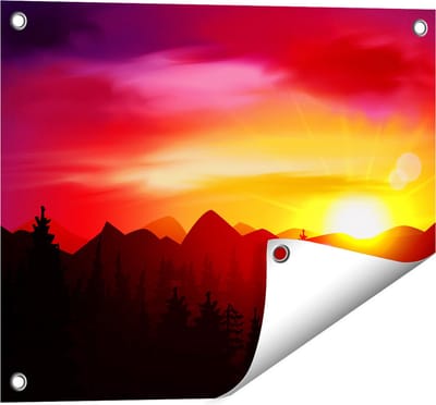 Gards Tuinposter Zonsondergang in de Bergen - Abstract - 50x40 cm - Tuindoek - Tuindecoratie - Wanddecoratie buiten - Tuinschilderij