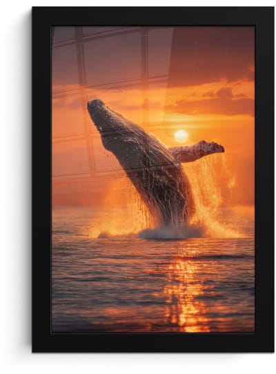 Poster in lijst - Fotolijst 20x30 cm - Posters - Walvis - Zon - Zee - Posterlijst zwart - Decoratie - Wanddecoratie woonkamer - Muurdecoratie slaapkamer