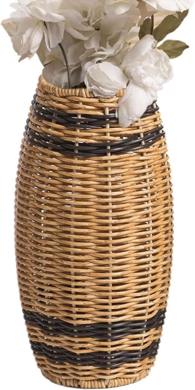Boeket Vaas - Rotan Pot - Bloemen Presenteren - Handgeweven Textuur - 24.9L x 12.1B cm - Geel