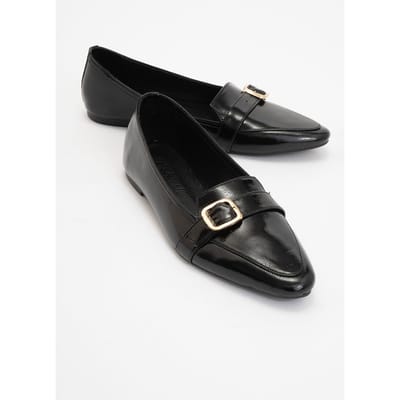 Zarina Puntige Teen Leren Platte Schoenen Dames