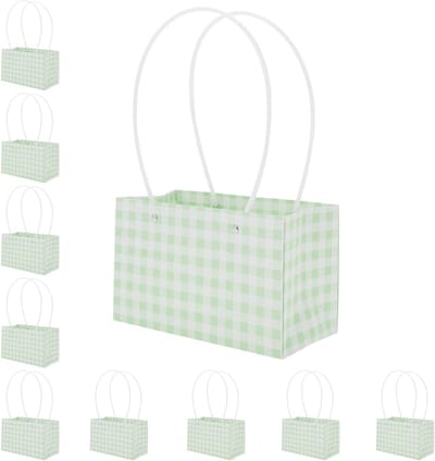 10 boeketten met handvat in geschenkdoos voor bloemisten, ideaal voor verjaardagen, bruiloften en Moederdag, 22 x 10 x 13 cm, groen-wit