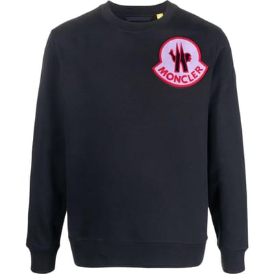Moncler SS22 Merklogo Effen Kleur Ronde Hals Lange Mouwen Pullover Trui Heren trui Blauw 8G000188098U778 M black