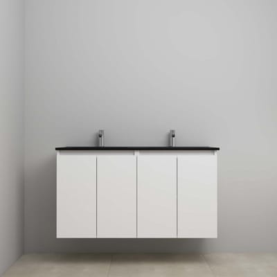 On-Line Onderkast - 120 cm - Bouwpakket - Greeploze Ladestructuur - Acryl Wastafel - 2 Kraangaten - Hoogglans Wit