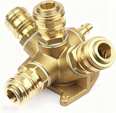 Gecomprimeerde lucht verdeler wanddoos met messing luchtontvochtiger, 1 x 1/2 inch plug en 4 x 1/2 inch snelkoppelingen voor optimale luchtstroom en -efficiëntie