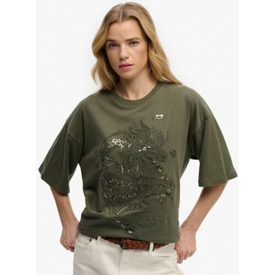 Superdry Tattoo Versierd Oversized T-shirt Green Grootte: 36