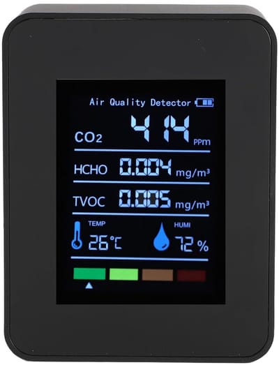 Luchtkwaliteit Meter - Binnenlucht Monitor - Gezond Binnenklimaat - 5 In 1 Meting - 1200 mAh Batterij - Zwart
