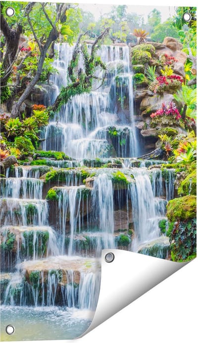 Gards Tuinposter Tropische Waterval in Thailand - 40x60 cm - Tuindoek - Tuindecoratie - Wanddecoratie buiten - Tuinschilderij