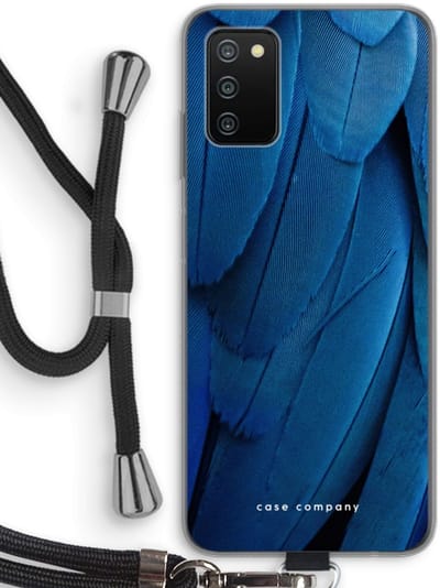 Hoesje met koord geschikt voor Samsung Galaxy A03S hoesje met Koord - Pauw - Telefoonhoesje met Zwart Koord - Bescherming aan alle Kanten en Over de Schermrand
