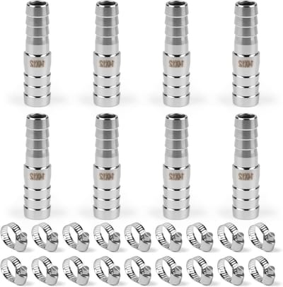 8-delige 304 RVS Slangadapterset 14mm naar 12mm, Reducer Slangverbinder met 18 Slangklemmen voor Vloeistoffen, Water en Lucht