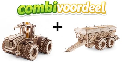 Combivoordeel Eco-Wood-Art 3D modelbouw Tractor K-7M mét Trailer voor tractor K-7M