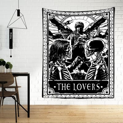 Tarot Wandtapijt Muurhanger Hekserij Waarzeggerij Laken Strandmat Boheems Hippie TAPIZ Woondecoratie De Geliefden Wandtapijt 95x70cm