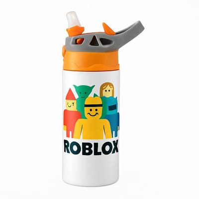 Kleurrijke Popart Drinkfles – Vrolijke Drinkbeker voor Kunst en Design Liefhebbers - Waterfles voor kinderen (wit/oranje)
