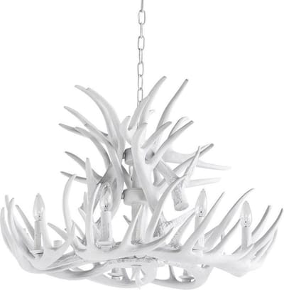 Wild’nChic - Luxe Kroonluchter Herten Gewei - 9 Lichts - Wit - E14 Fitting - Landelijk, Rustiek, Modern, Designlamp, Dierenlamp, Hanglamp, Plafondlamp, Woonkamer, Eetkamer, Slaapkamer