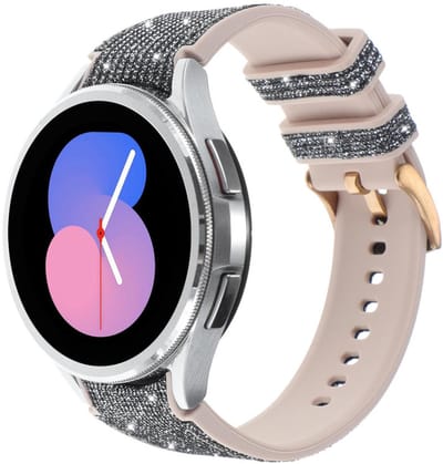 Siliconen bandje - geschikt voor Samsung Galaxy Watch 7 (40 & 44mm) / Watch 6 (Classic) / Watch 5 (Pro) / Watch 4 (Classic) / Watch FE - glitter met gespsluiting - zwart zilver