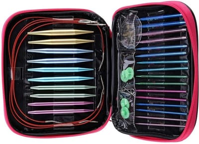 Set van Multicolor Aluminium Breinaalden, Verwisselbare Rondbreinaalden met Ringen voor Creatief Breien en Handwerken