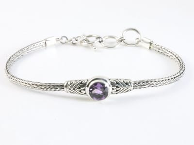 Traditionele zilveren snake armband met amethist