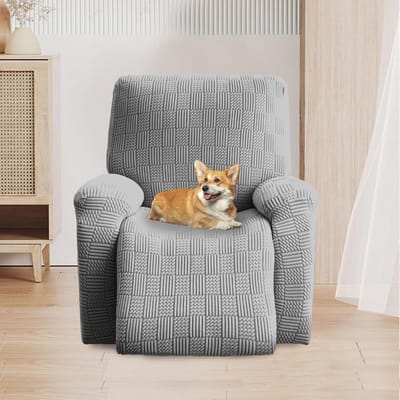 Recliner Stoelhoes Stretch - 4-delige Relaxstoel Bescherming - Elastische en Antislip Hoes voor Comfortabele Stoelen in Lichtgrijs Gestreept