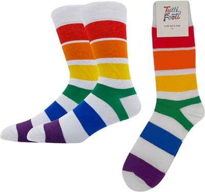 Tutti Footi Sokken Wit met Regenboog kleuren - Pride Sokken heren maat 41-46