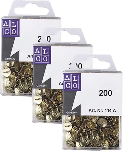 Alco Prikbord punaises met platte kop - set 600x stuks - goud - metaal - kantoor artikelen