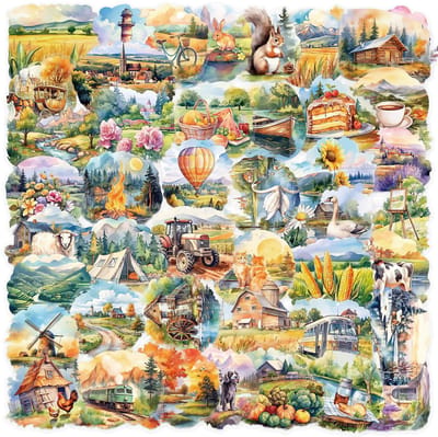 Ainy Countryside PET Stickers 50 stuks voor bullet journal, fotoalbum, laptop, telefoon, waterfles en zelfs als muursticker of geschenksticker. Knutselen stickervellen voor kinderen en volwassenen