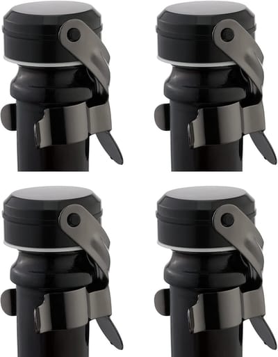 Champagne Stoppers en Wijnstoppers, 4 Stuks Roestvrij Staal Champagne Flessenstop, Herbruikbare, Lekvrij en Versheid Behoudend voor Prosecco, Cava en Mousserende Wijnen (Zwart)