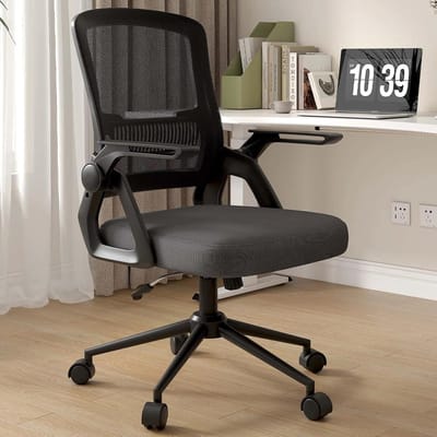 Ergonomische Bureaustoel – Mesh – Opklapbare Armleuningen – Lendensteun – Verstelbare Hoogte – Gaming & Office Stoel – Zwart - TELEO