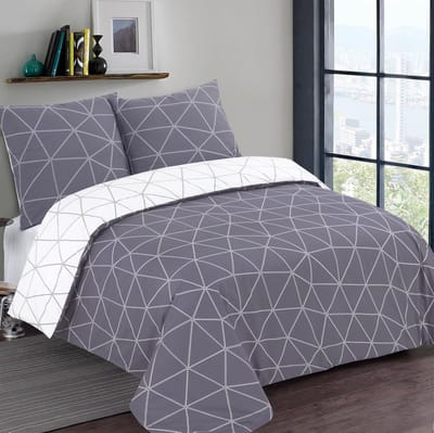VISION Hugo - Tweezijdig omkeerbaar Dekbedovertrekset - 100% katoen: zacht en soepel - Lits-jumeaux - Dekbedovertrek 240 x 220 cm met 2 bijhorende slopen - Grijs / Wit - Oekotex gecertificeerd