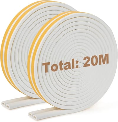 Famanu – Afdichtingstape voor deuren en ramen - zelfklevende rubberen schuimafdichtstrips - tochtstopper voor raamdeur - weerstrip - afdichtingstape - zelfklevend (9 mm x 6 mm totaal 20m - wit)
