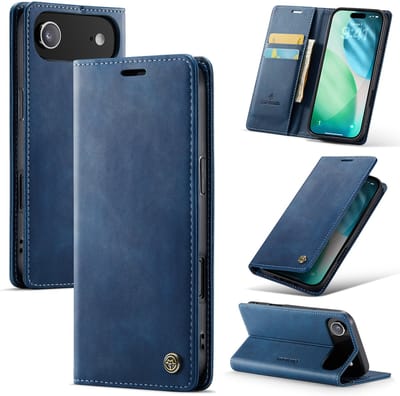 Casemania Hoesje Geschikt voor Apple iPhone 17 Air - Navy Blue - Luxe Kunstleer Dunne Telefoonhoesje met Pasjeshouder en Standaardfunctie - Slim Wallet Case - Donker Blauw