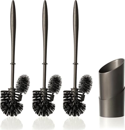 Toiletborstel WC Set Zwart – WC Borstel met Randreiniger + 2 Reserveborstels – Kunststof Toiletborstelhouder Set – Hygiënische Badkamer Toilet Reinigingsset