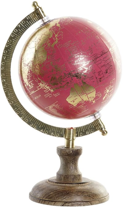 Atmosphera Decoratie wereldbol / globe - roze / goud - aluminium voet - 15 x 13 x 23 cm - Landen/contintenten topografie
