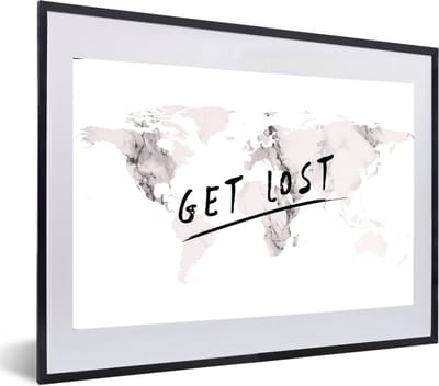 Poster in lijst - Fotolijst 60x40 cm - Posters - Wereldkaart - Marmer - Quote - Posterlijst zwart - Decoratie - Wanddecoratie woonkamer - Muurdecoratie slaapkamer