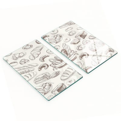 Set van gehard glazen snijplanken met broodprint, 2x30x52 cm